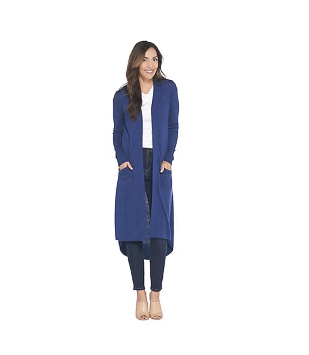 H by Halston Sweater Womens Medium Petite Blue Long Maxi Office Cozy Cardigan